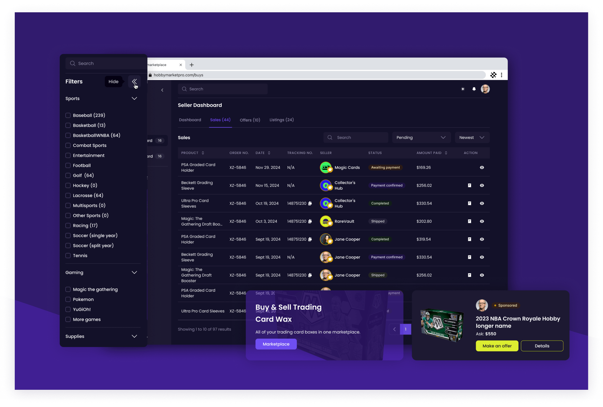 Hobby Market Pro B2B collectibles marketplace